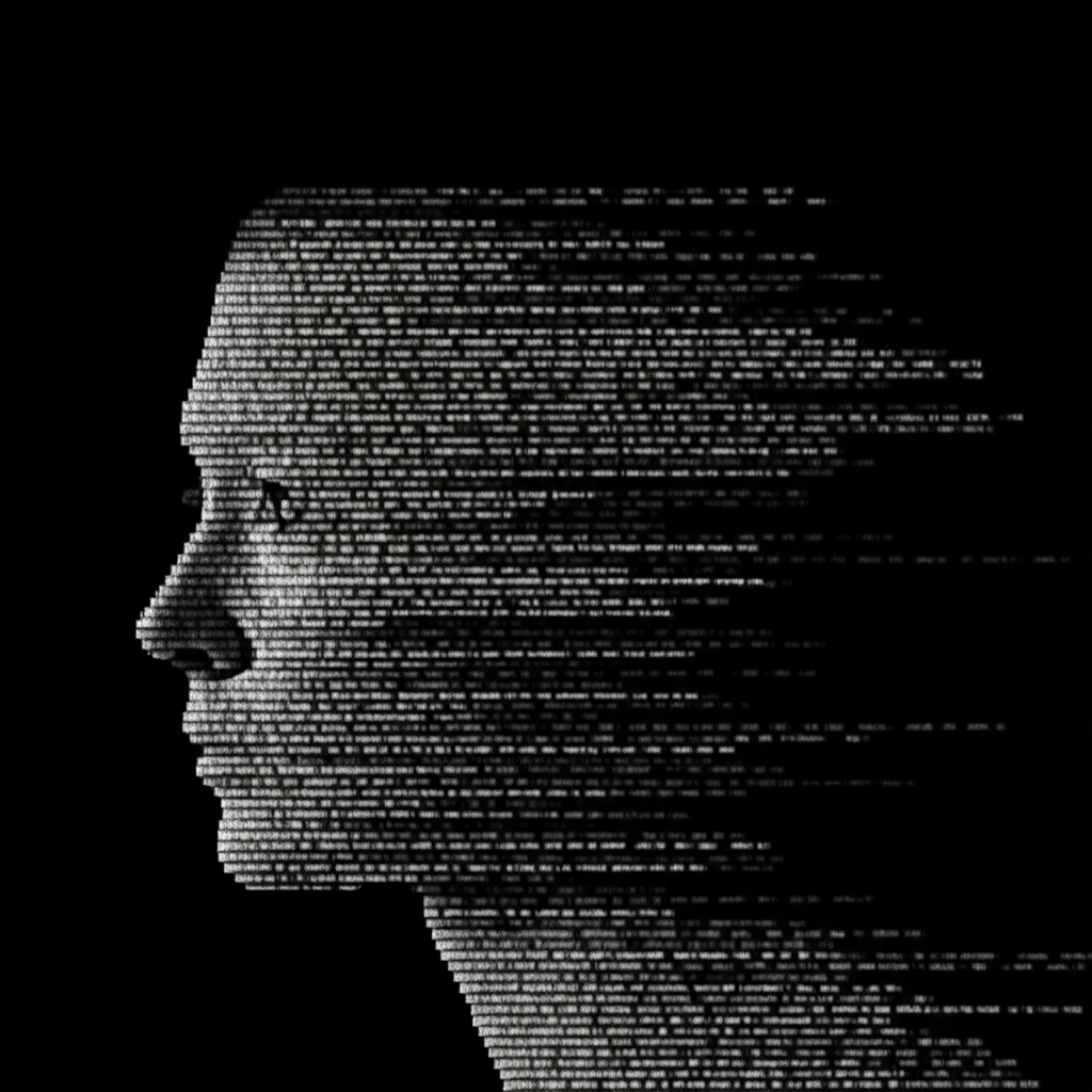 silhouette of a person overwhelmed by a cascade of digital text and symbols representing the emotional toll of privacy breaches