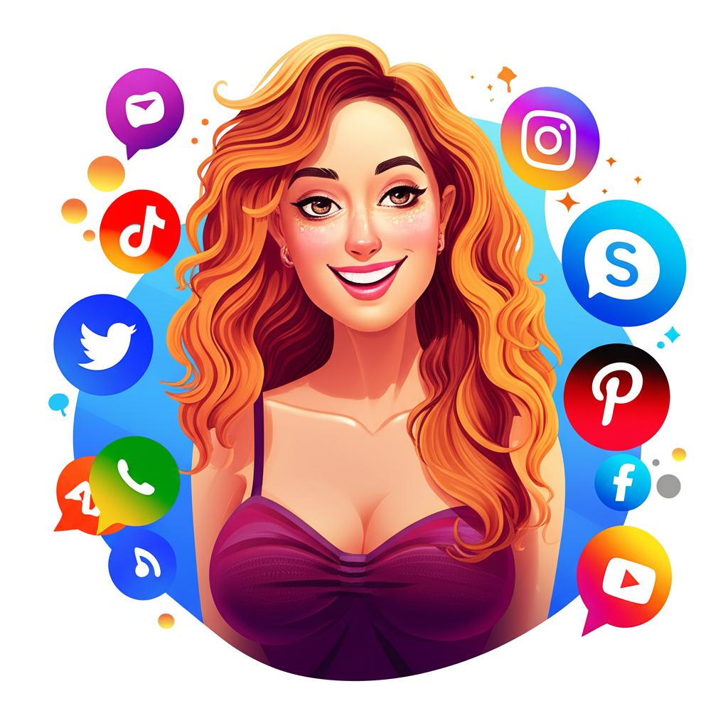 Illustration of Andie Elle connecting with a diverse audience on social platforms via vibrant icons of her engaging persona