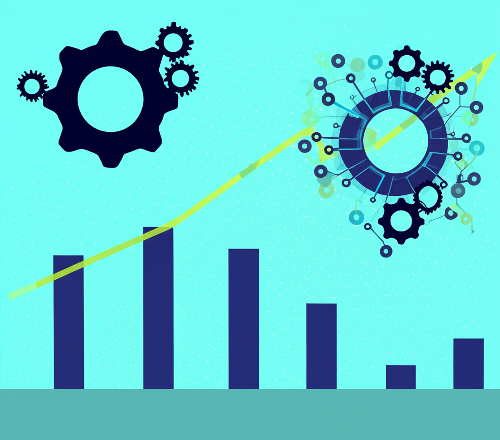 Illustration showing the evolution from basic grammar checkers to advanced generative AI models, with a market growth chart in the background