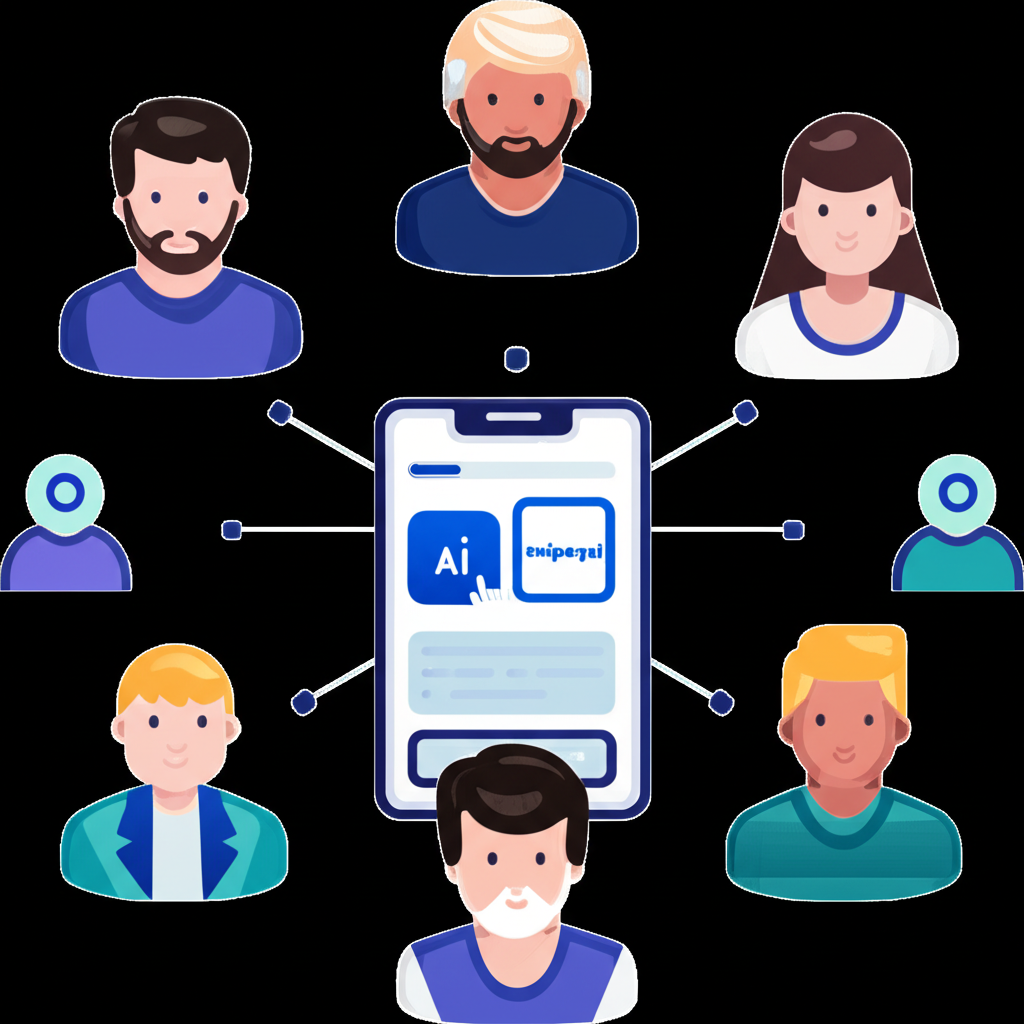 Infographic-style illustration of swipey.ai ecosystem with user-friendly interface and diverse AI capabilities