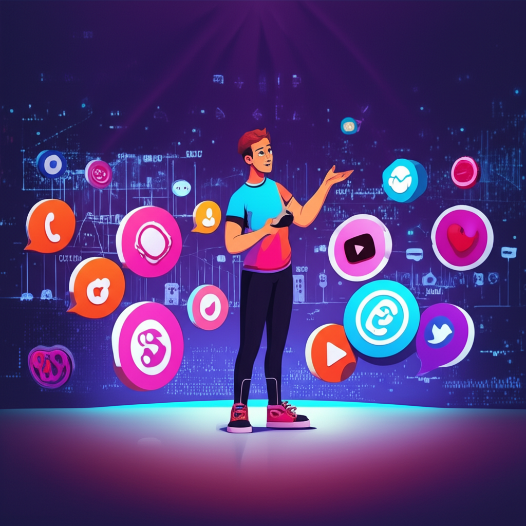 Digital landscape illustration featuring social media icons and Pineapplebrat on OnlyFans emphasizing content creation and ethical engagement