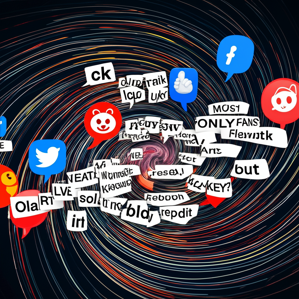 Depiction of rumors about Mikaela Testa's OnlyFans content spreading on Reddit and X amid swirling information and misinformation