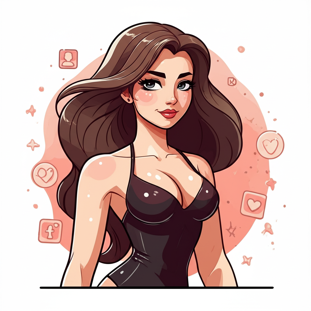 Illustration of Andie Elle rising as an adult performer via social media and OnlyFans, connecting with a global digital audience