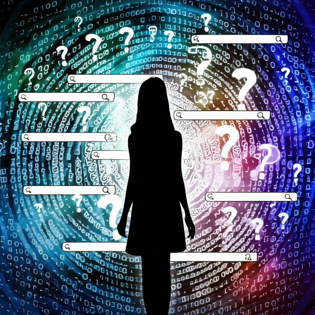 Young girl amid digital search chaos and ethical questions on content leaks