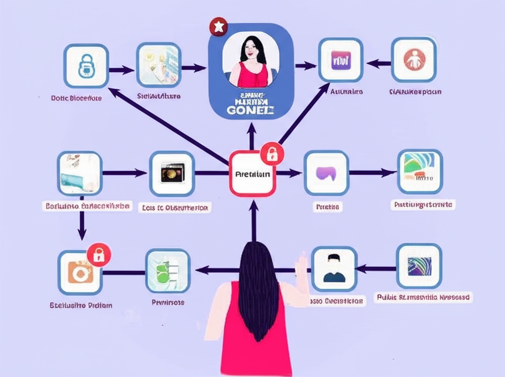 Illustration of a user navigating Marian Gomez's content across digital platforms, distinguishing exclusive subscriptions from public aggregators for better discovery