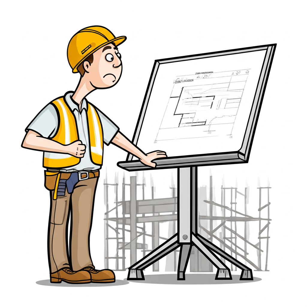 Construction worker examining an empty blueprint stand symbolizing missing content guidelines
