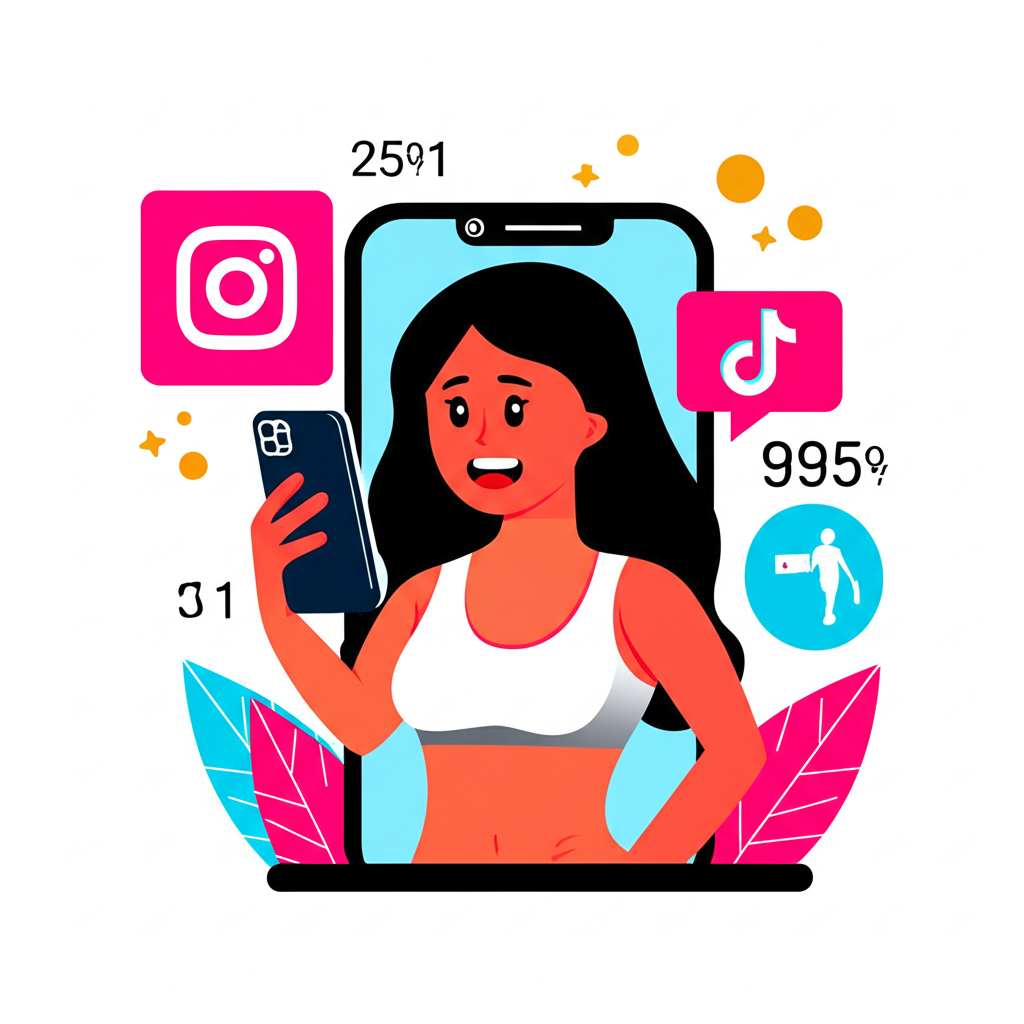 Illustration of Pineapplebrat as a social media influencer building her audience on Instagram and TikTok through fitness and lifestyle content
