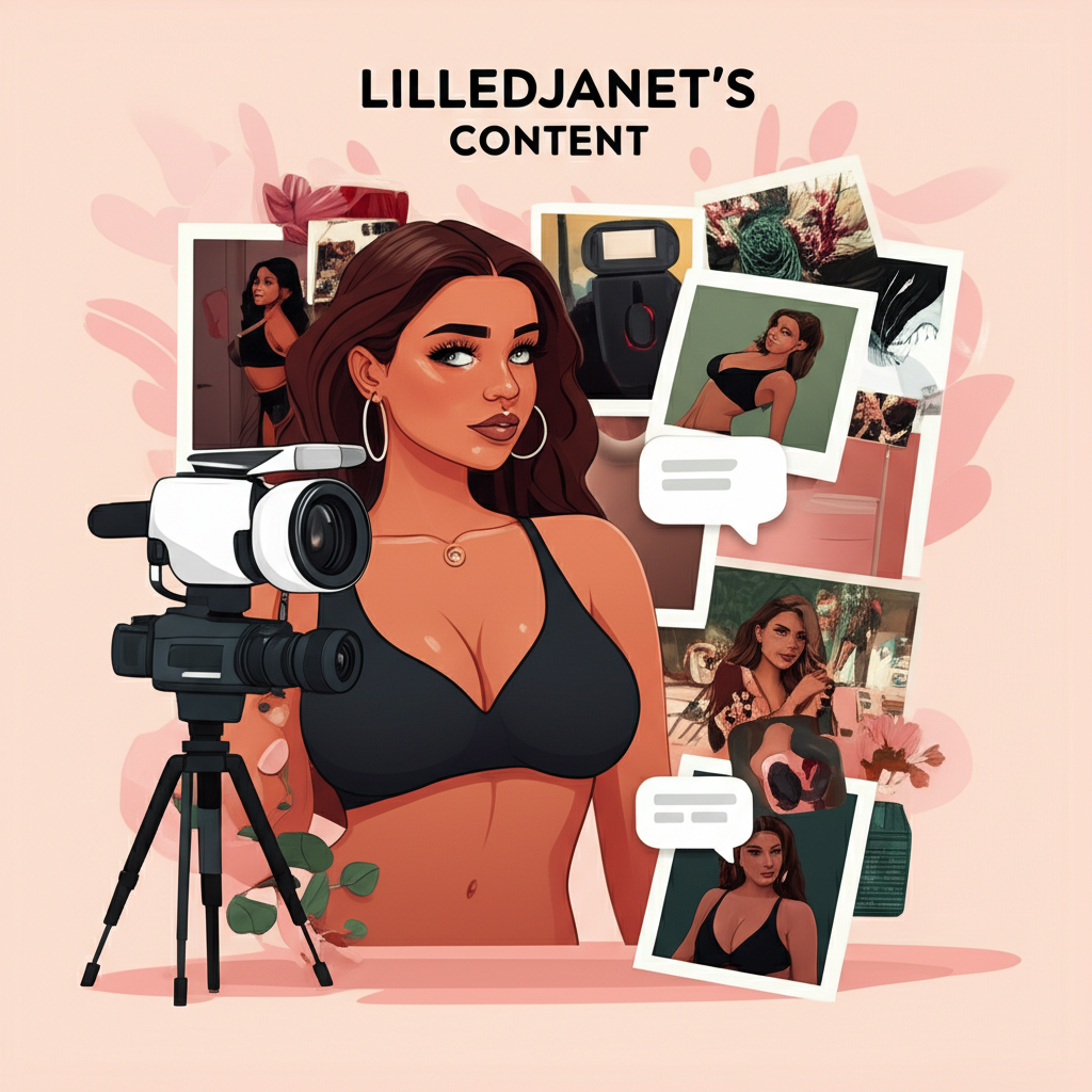 Illustration of Lildedjanet's OnlyFans content, including photoshoots, videos, vlogs, and messaging for an intimate subscriber experience