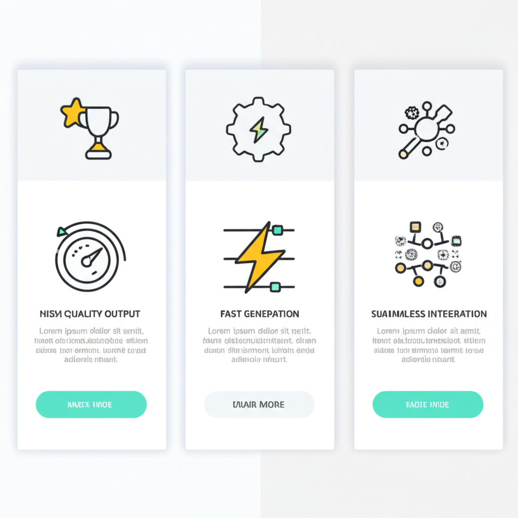 Infographic showing five core features of top AI content tools: high-quality output, fast generation, customization, seamless integration, and multilingual support