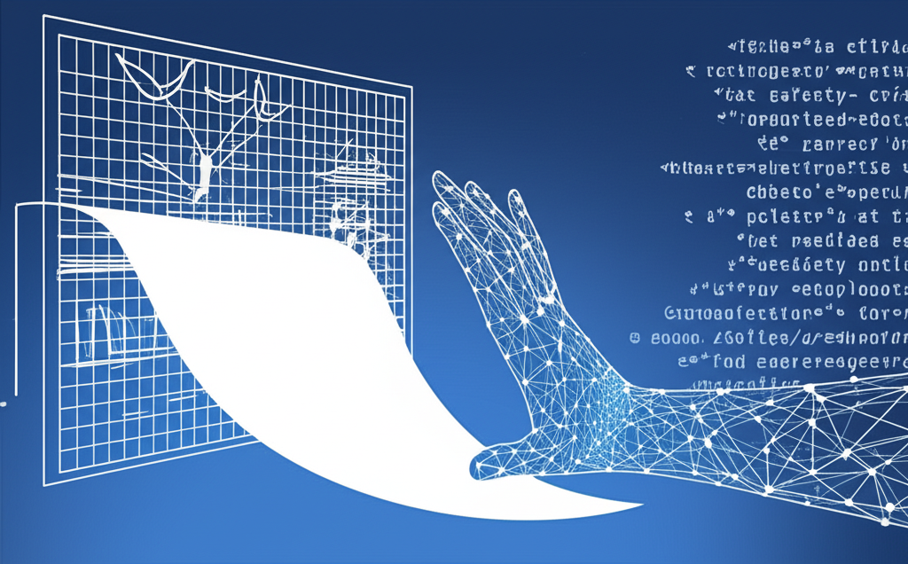 Digital hand declining a conceptual blueprint document in alignment with AI safety policies