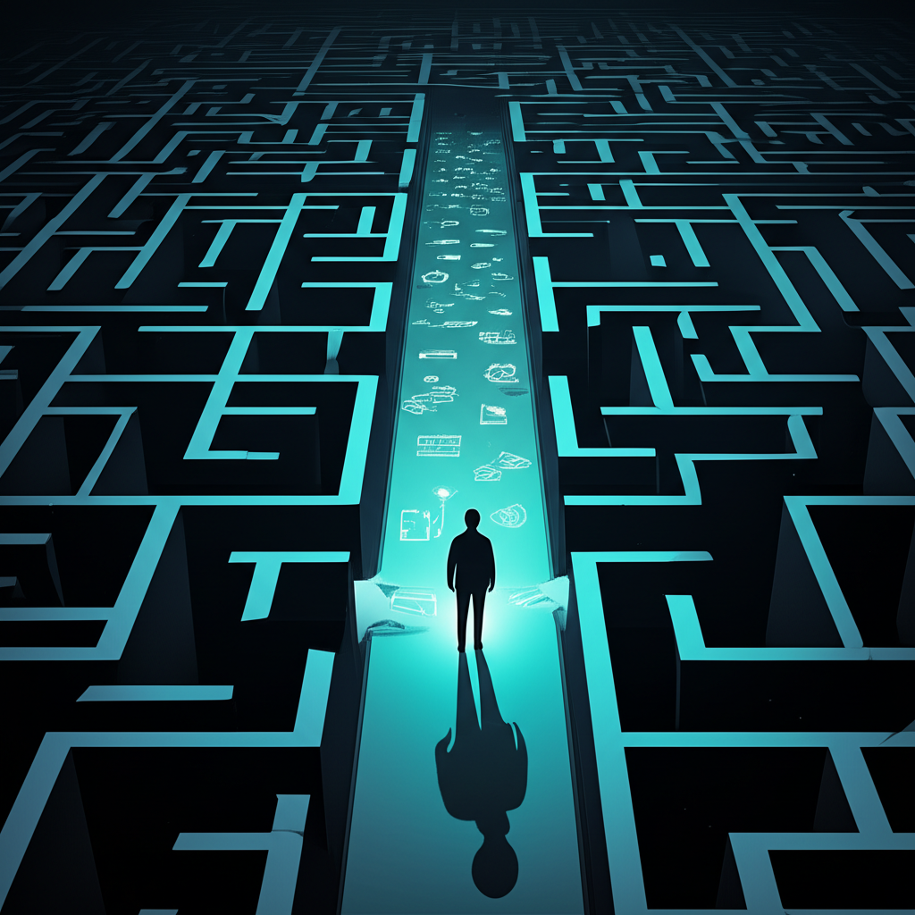 Illustration of navigating digital maze for genuine Shark Bae OnlyFans leaks amid fake paths