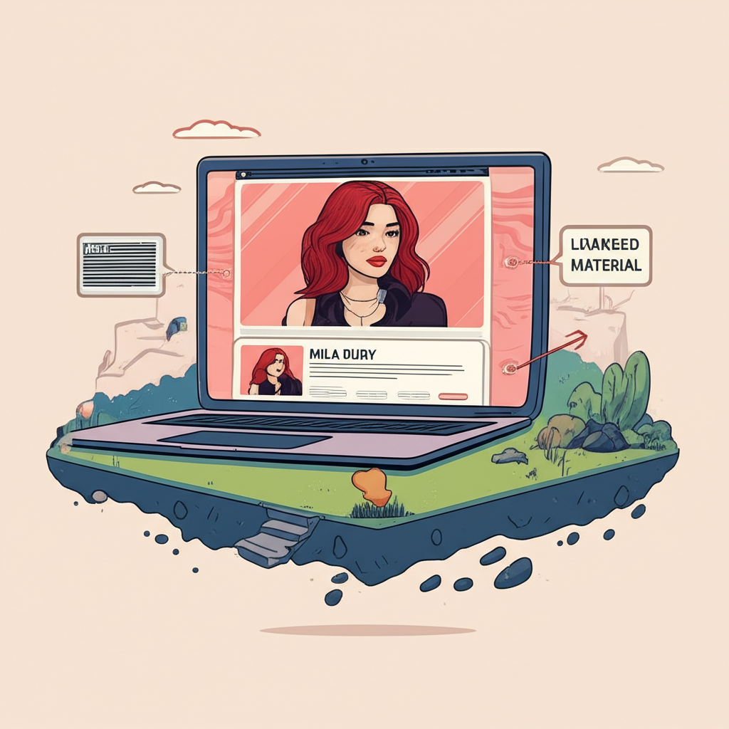 Illustration of Mila Ruby's OnlyFans presence showing the contrast between official content and leaked material, guiding Western audiences through her digital footprint responsibly