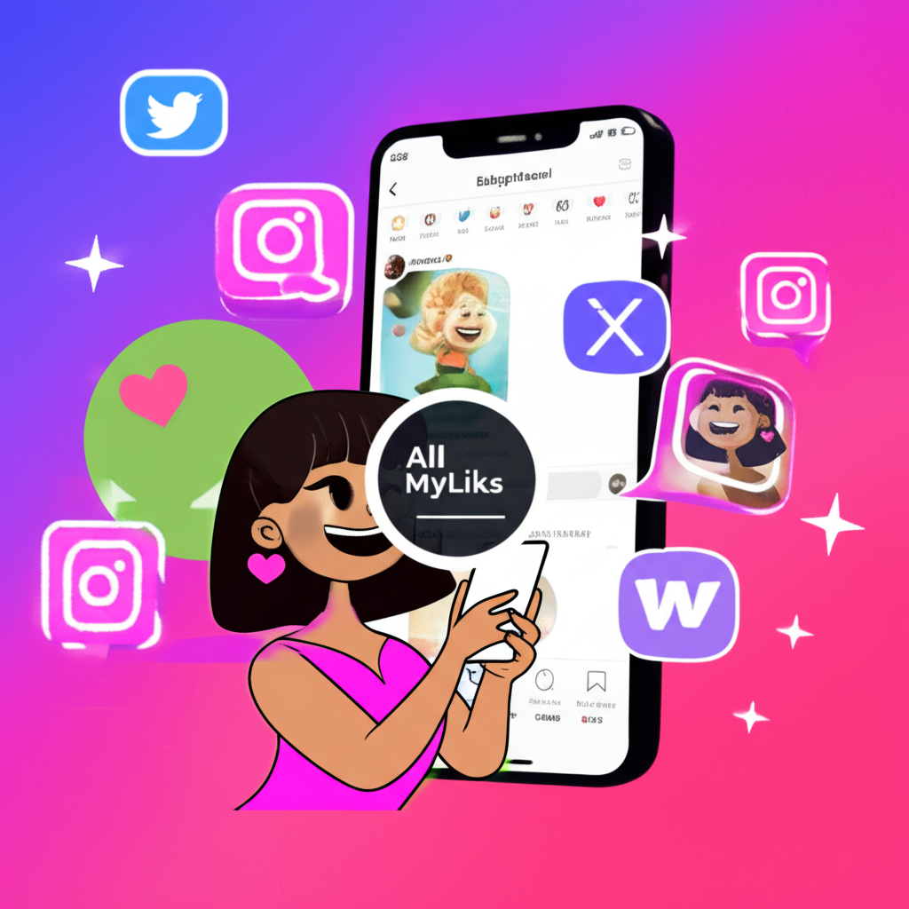 Babygirlhazel engaging fans on social media like X (Twitter) and Instagram, with AllMyLinks centralizing her official profiles