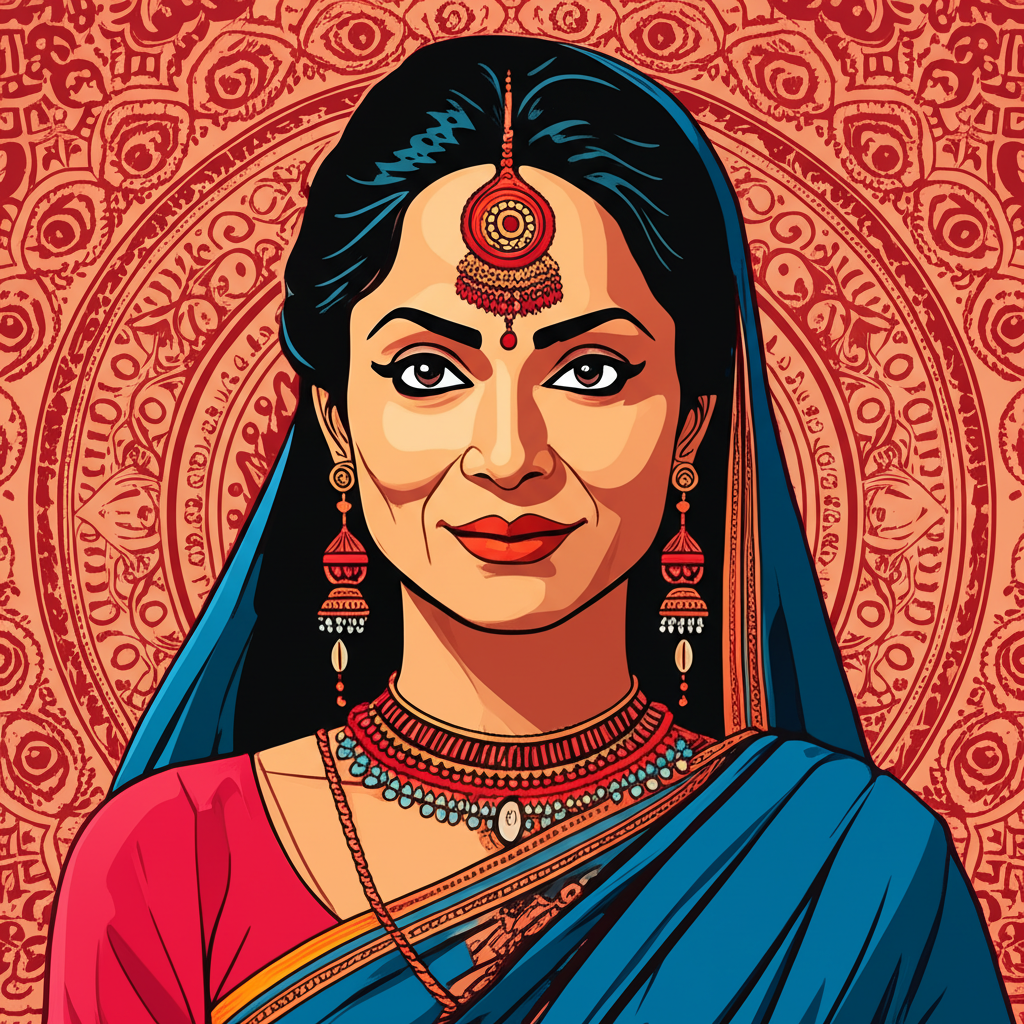 Visual representation of the Indian MILF niche blending traditional Indian elements with modern aesthetics in a global digital context