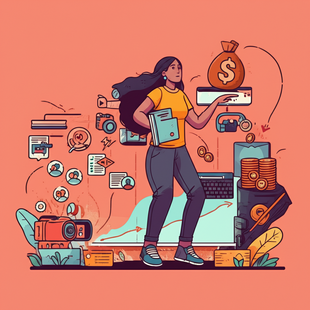 Illustration of Mysticbeing's OnlyFans journey timeline, depicting audience growth, content creation, and monetization success