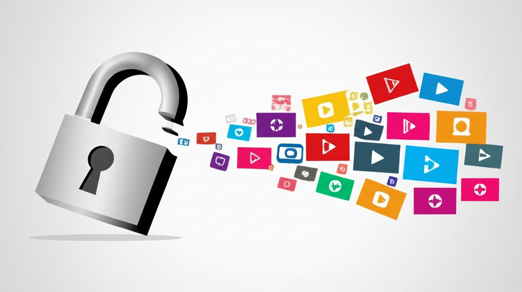 An illustration depicting digital media like photos and videos flowing from a locked subscription platform icon like OnlyFans and spilling onto various open online spaces without authorization representing leaked explicit content