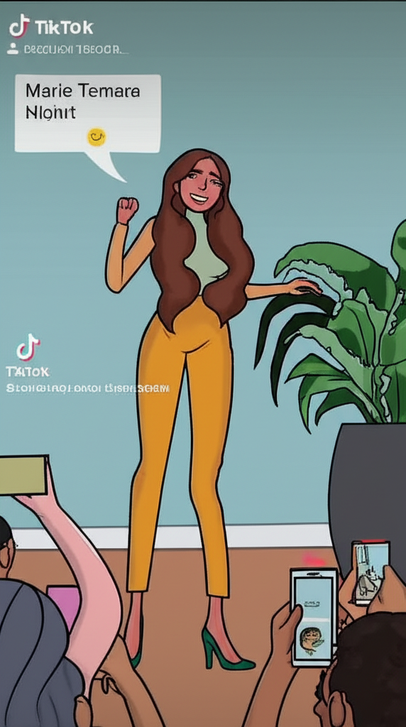 Marie Temara tall woman engaging audience on TikTok with skits and fashion showcasing height as confident influencer