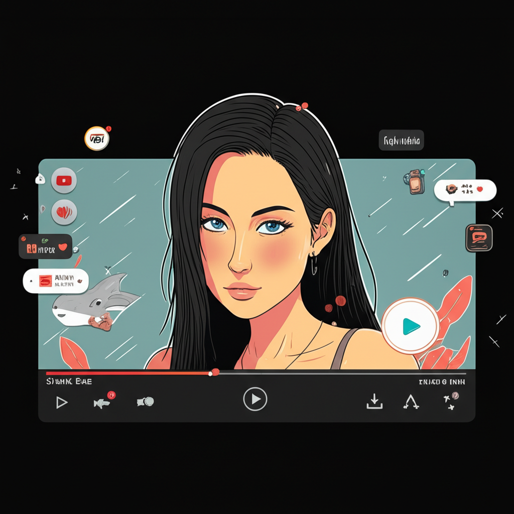 Stylized video player illustration of high-quality Shark Bae OnlyFans scene with verified streaming elements
