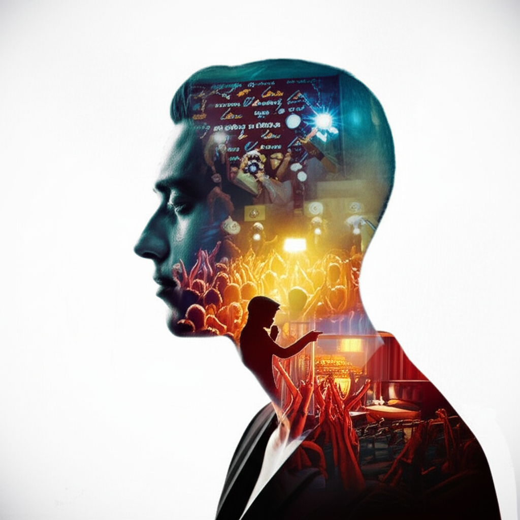 Silhouette with layers showing duality of celebrity life and personal privacy