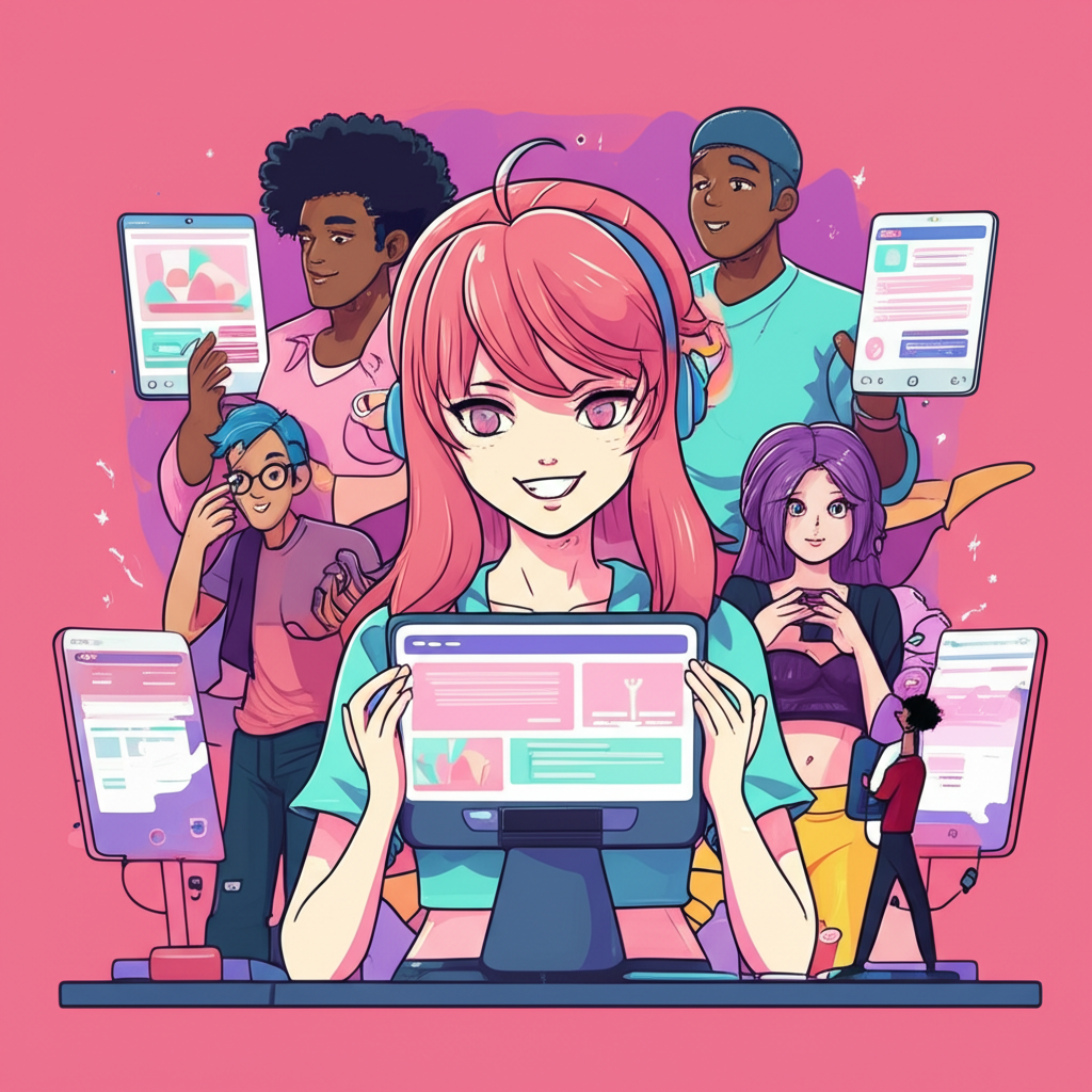 Illustration of Momokun captivating audiences as a cosplayer on social media before transitioning to exclusive adult content on OnlyFans