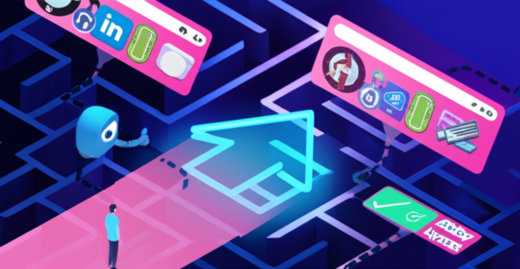 Digital guide illustration leading fans through online landscape to Abby Lynn's verified platforms and social channels