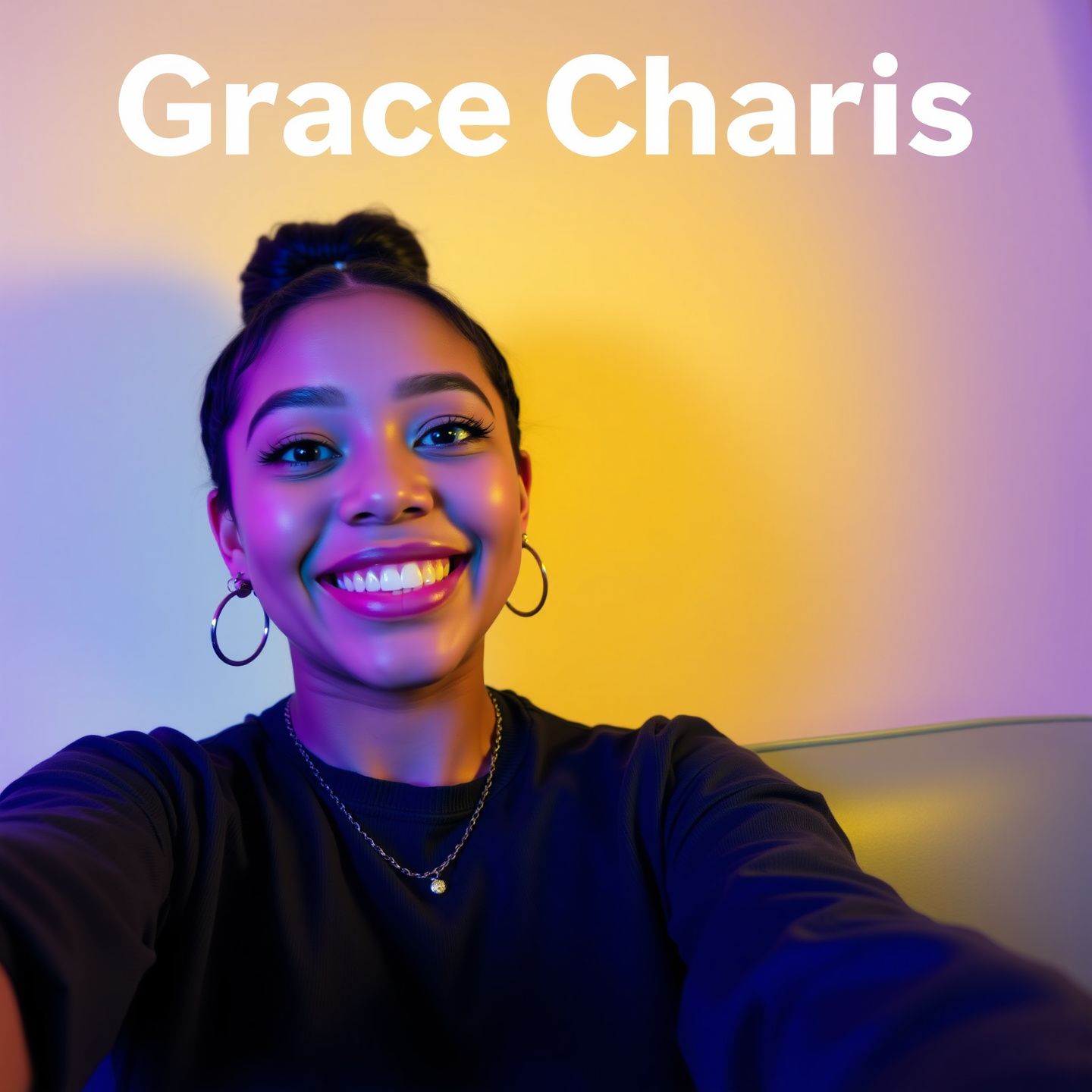 A vibrant depiction of Grace Charis's journey as an internet sensation, engaging with a diverse online audience on platforms like TikTok and Instagram, radiating authenticity and connection as she builds a loyal fanbase through relatable experiences and humor