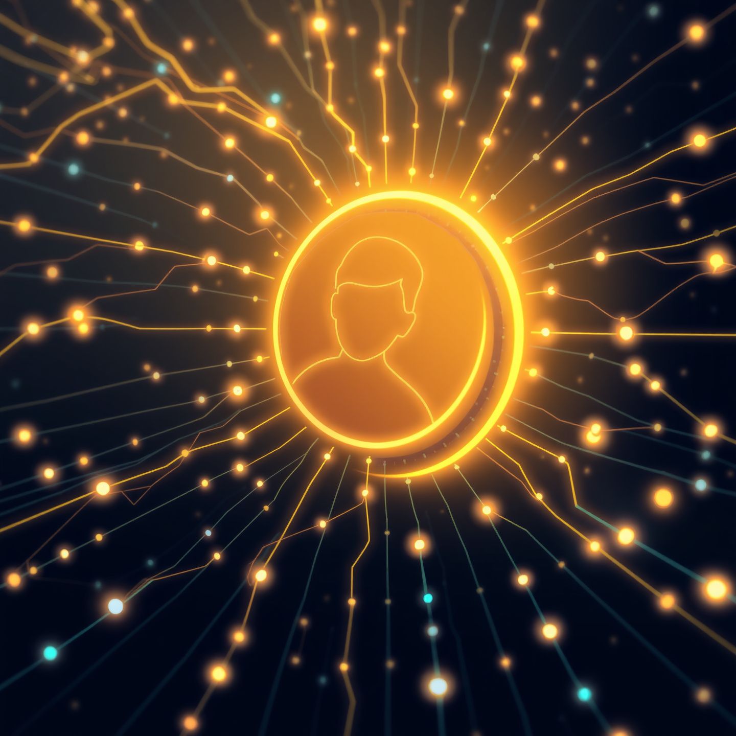 An abstract illustration of a digital creator's profile icon surrounded by glowing data streams and interconnected lines representing widespread online search interest and a vast digital landscape conveying the phenomenon of an online personality capturing public attention and their digital footprint