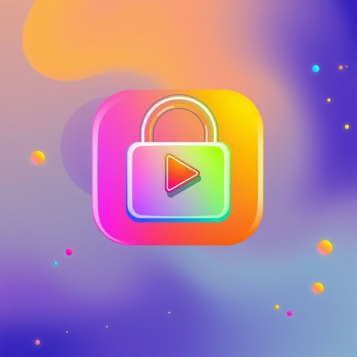 A vibrant illustration of a lock icon over a media play button symbolizing exclusive digital content in an expanding online universe for creators like PeachJars on OnlyFans