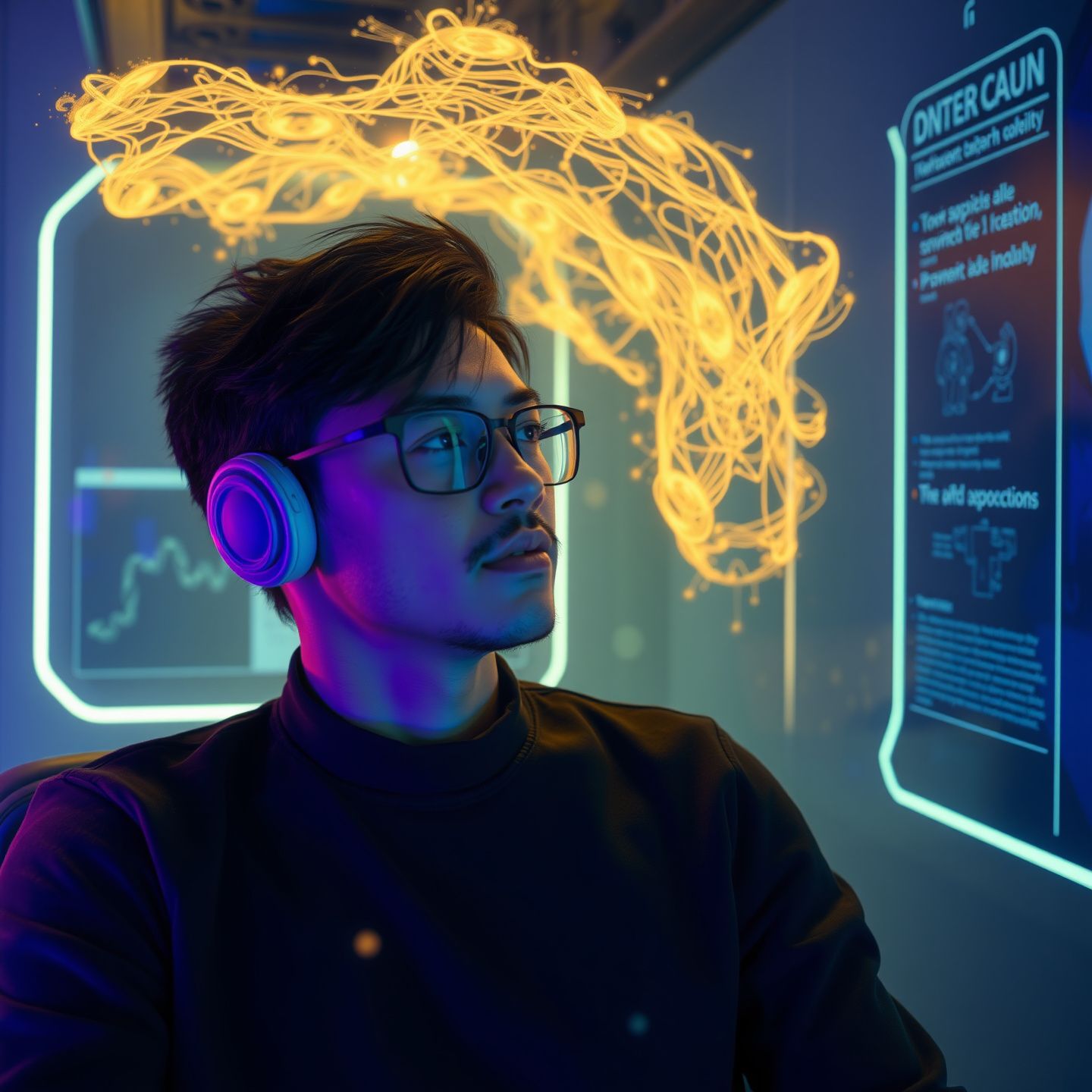 An individual immersed in a personalized AI roleplay scenario within a private digital realm depicting creative expression and dynamic narrative development