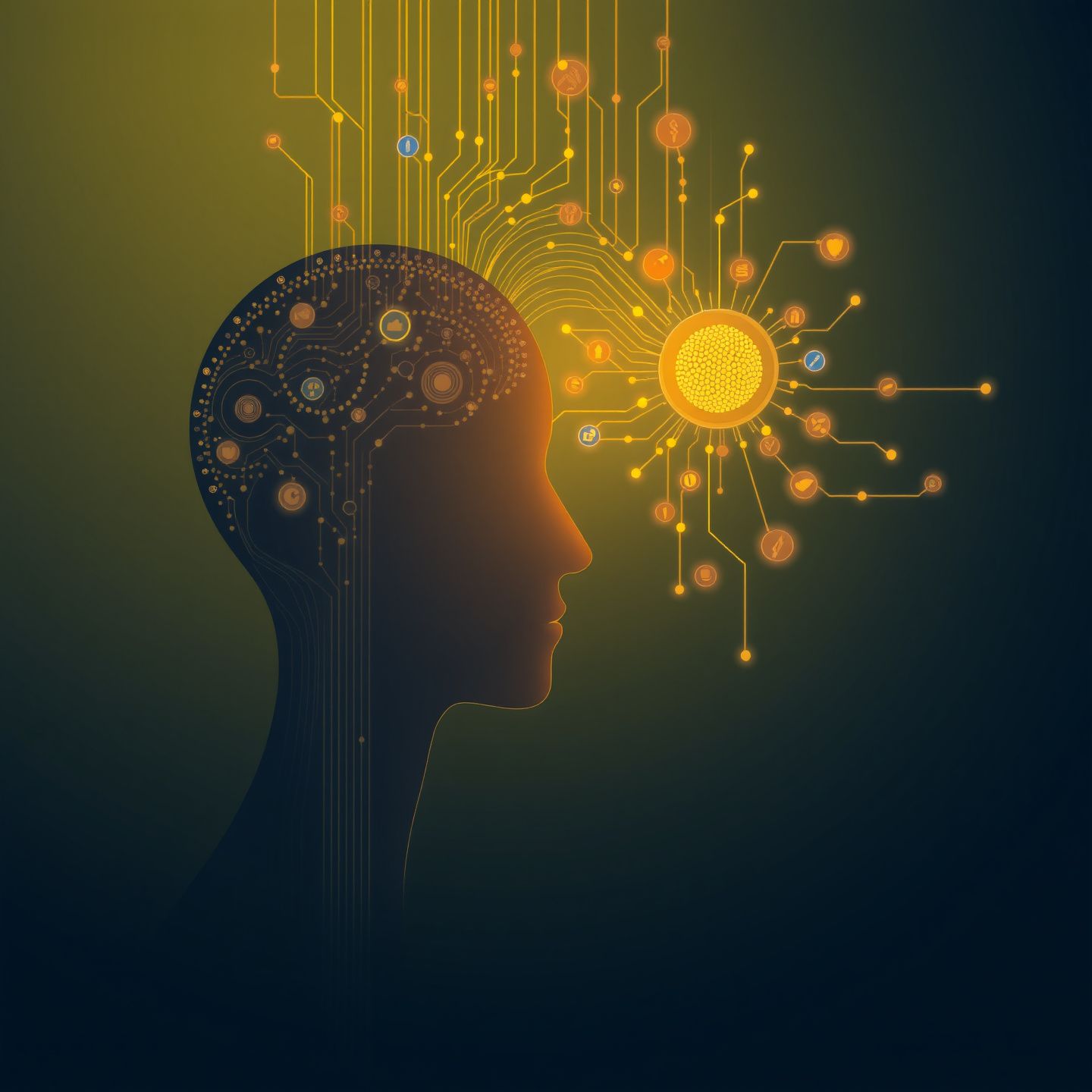 An abstract representation of emotional depth and personalization in AI interactions with data streams forming empathetic responses and unique AI personalities tailored for individual users