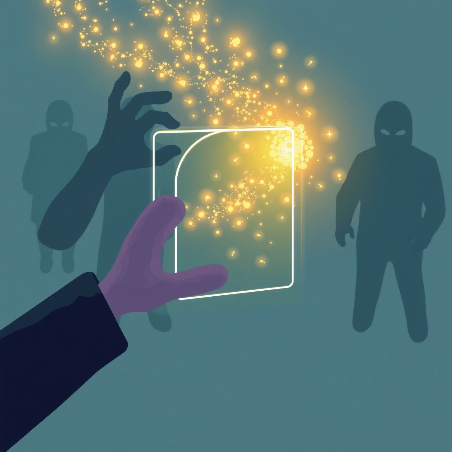 Conceptual illustration of fragile digital privacy with consent barriers against shadowy threats on platforms like OnlyFans