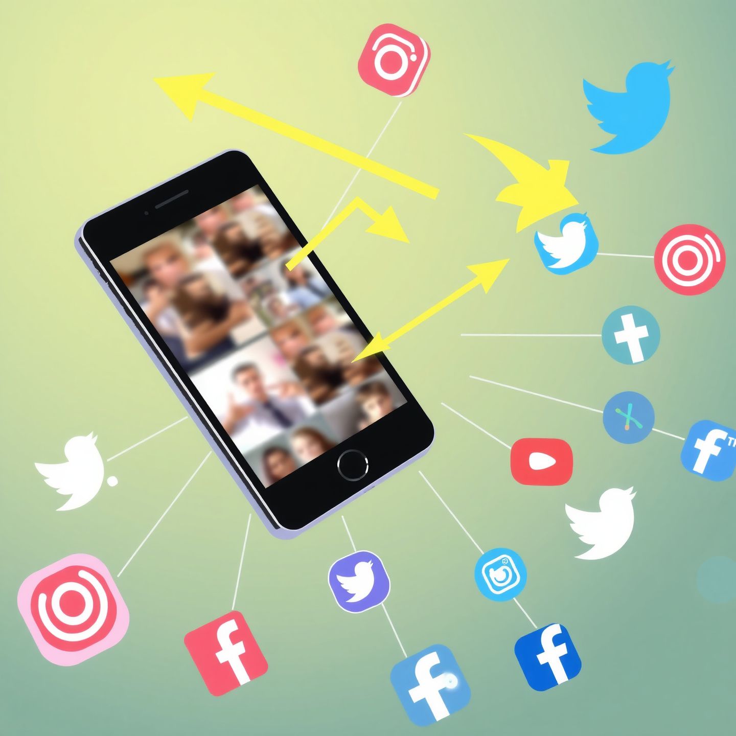 An illustration showing a smartphone screen displaying blurred images and videos with arrows rapidly spreading across a network of interconnected social media platform logos highlighting the rapid and uncontrollable dissemination of alleged private content online