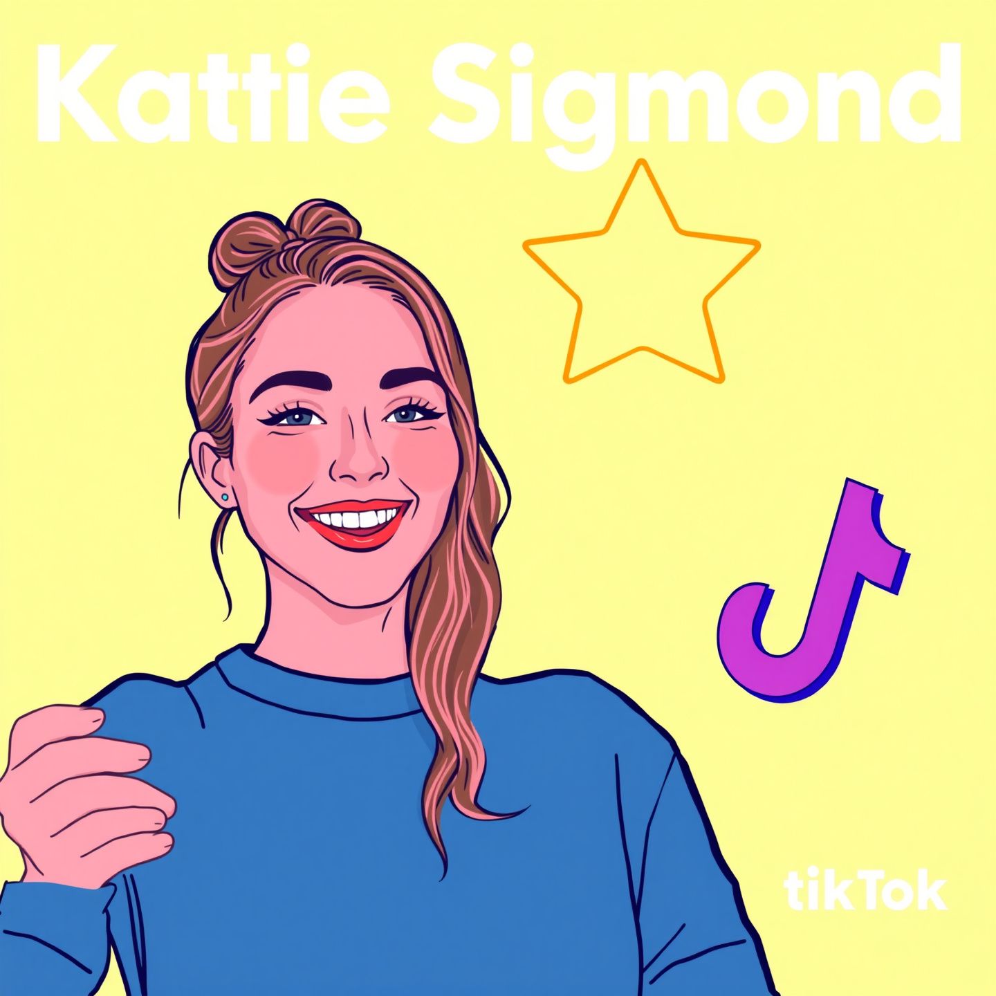 A vibrant illustration of Katie Sigmond as a social media personality engaging millions on Instagram and TikTok sharing fitness lifestyle and humorous videos showcasing her authentic relatable persona connecting with a wide audience and illustrating digital platforms power for fame