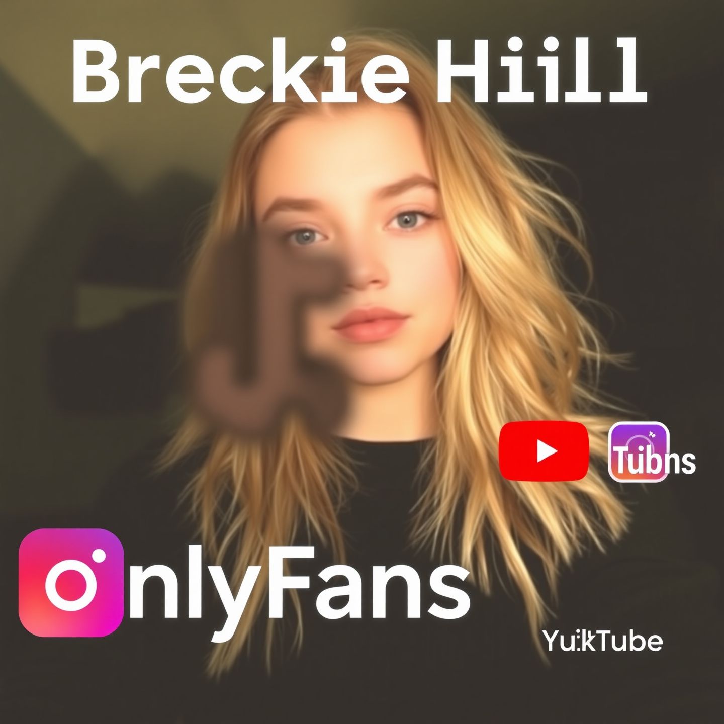 A clear image of Breckie Hill with a distinct 'No' symbol over a shadowy OnlyFans logo representing the debunking of rumors while her official social media icons TikTok Instagram YouTube are brightly highlighted symbolizing verified content and truth